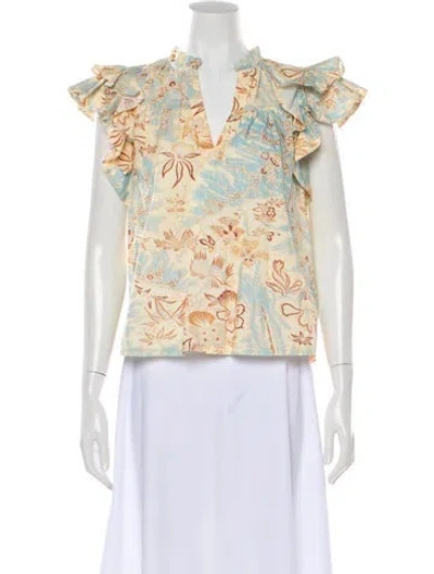 Pre-owned Ulla Johnson Floral Print V-neck Blouse In Neutral