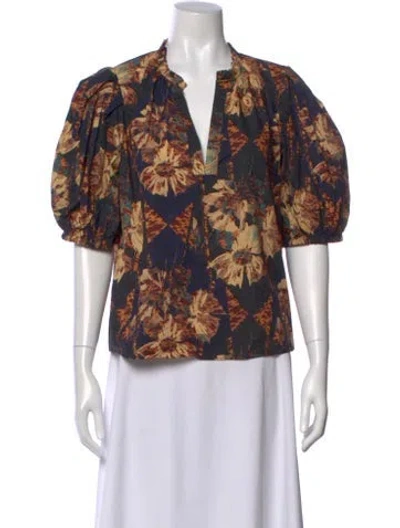Pre-owned Ulla Johnson Floral Print V-neck Blouse In Neutral
