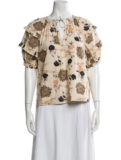 Pre-owned Ulla Johnson Floral Print V-neck Blouse In Neutral