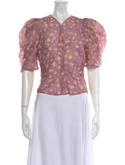 Pre-owned Ulla Johnson Floral Print V-neck Blouse In Neutral