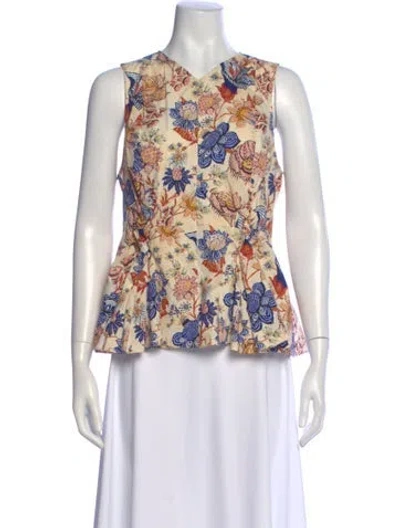 Pre-owned Ulla Johnson Floral Print V-neck Blouse In Neutral