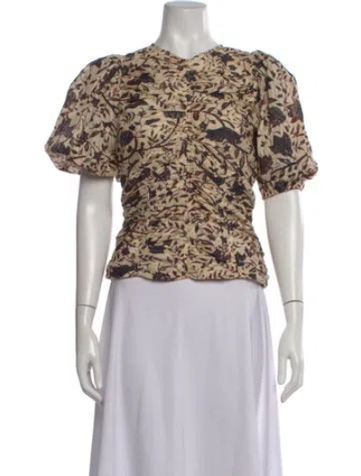 Pre-owned Ulla Johnson Floral Print V-neck Blouse In Neutral