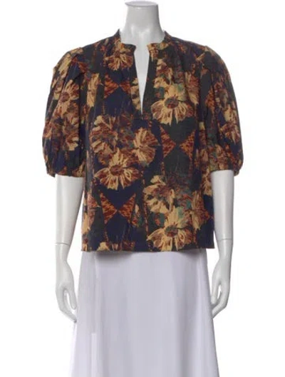 Pre-owned Ulla Johnson Floral Print V-neck Blouse In Neutral