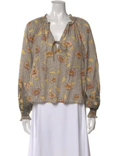 Pre-owned Ulla Johnson Floral Print V-neck Blouse In Neutral