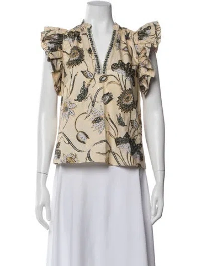 Pre-owned Ulla Johnson Floral Print V-neck Blouse In Neutral