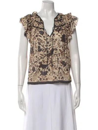 Pre-owned Ulla Johnson Floral Print V-neck Blouse In Neutral