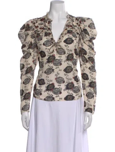 Pre-owned Ulla Johnson Floral Print V-neck Blouse In Neutral