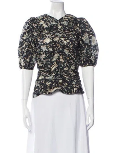 Pre-owned Ulla Johnson Floral Print V-neck Blouse In Neutral