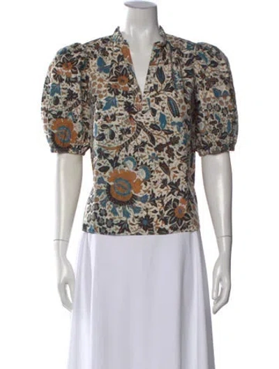 Pre-owned Ulla Johnson Floral Print V-neck Blouse In Neutral