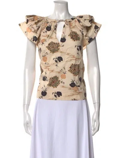 Pre-owned Ulla Johnson Floral Print V-neck Blouse In Neutral