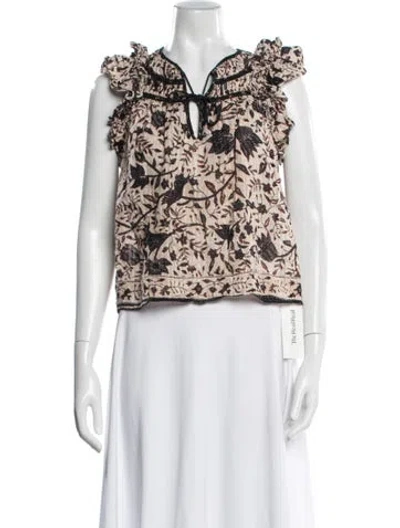 Pre-owned Ulla Johnson Floral Print V-neck Blouse In Neutral