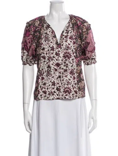 Pre-owned Ulla Johnson Floral Print V-neck Blouse In Neutral