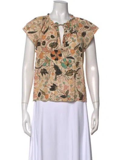 Pre-owned Ulla Johnson Floral Print V-neck Blouse In Neutral