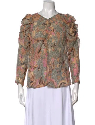 Pre-owned Ulla Johnson Floral Print V-neck Blouse In Neutral