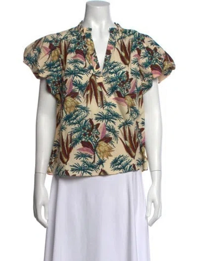 Pre-owned Ulla Johnson Floral Print V-neck Blouse In Neutral