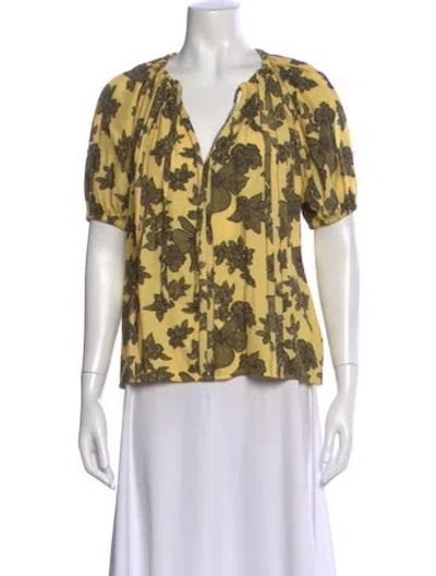 Pre-owned Ulla Johnson Floral Print V-neck Blouse In Neutral