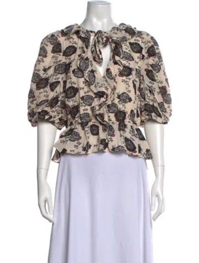 Pre-owned Ulla Johnson Floral Print V-neck Blouse In Neutral