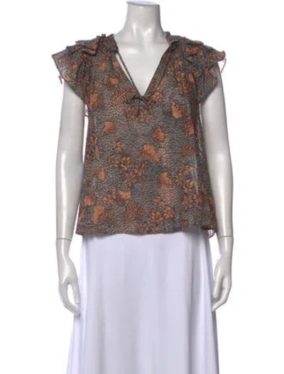 Pre-owned Ulla Johnson Floral Print V-neck Blouse In Neutral