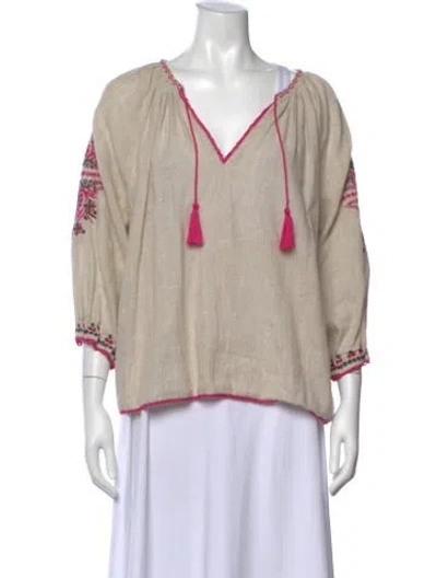 Pre-owned Ulla Johnson Floral Print V-neck Blouse In Neutral