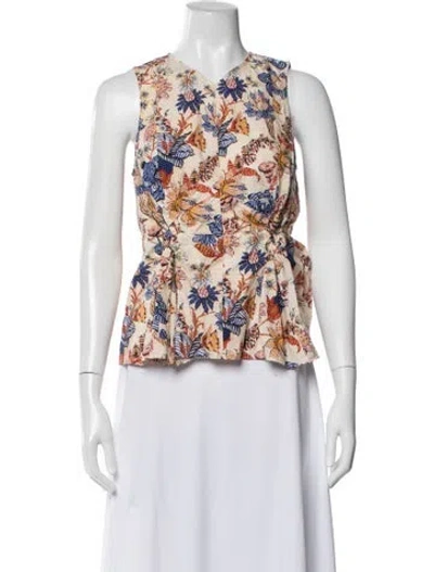 Pre-owned Ulla Johnson Floral Print V-neck Blouse In Neutral