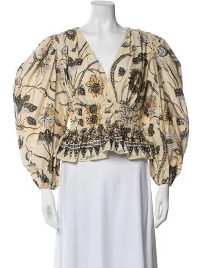 Pre-owned Ulla Johnson Floral Print V-neck Blouse In Neutral