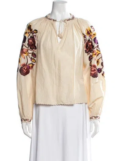 Pre-owned Ulla Johnson Floral Print V-neck Blouse In Neutral