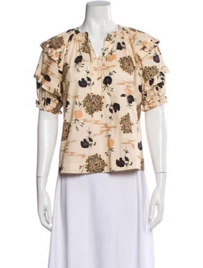 Pre-owned Ulla Johnson Floral Print V-neck Blouse In Neutrals
