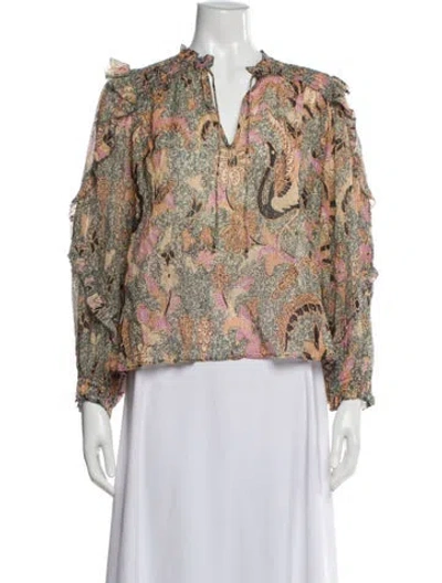 Pre-owned Ulla Johnson Floral Print V-neck Blouse In Neutrals