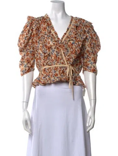 Pre-owned Ulla Johnson Floral Print V-neck Blouse In Neutrals
