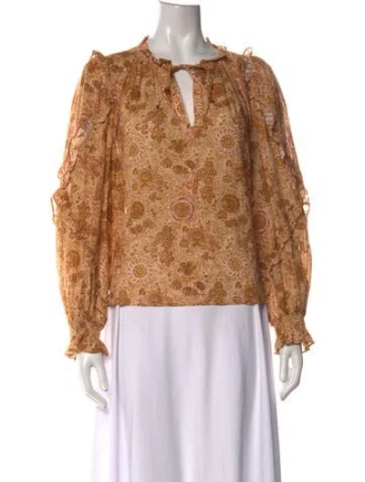 Pre-owned Ulla Johnson Floral Print V-neck Blouse In Neutrals
