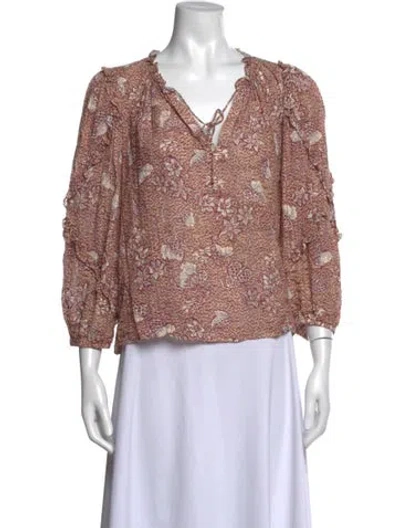 Pre-owned Ulla Johnson Floral Print V-neck Blouse In Neutrals