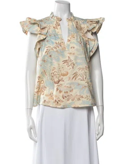 Pre-owned Ulla Johnson Floral Print V-neck Blouse In Neutrals