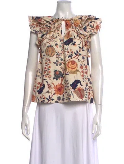 Pre-owned Ulla Johnson Floral Print V-neck Blouse In Neutrals