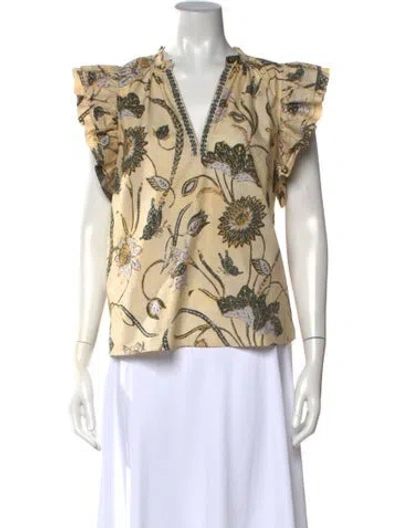 Pre-owned Ulla Johnson Floral Print V-neck Blouse In Neutrals