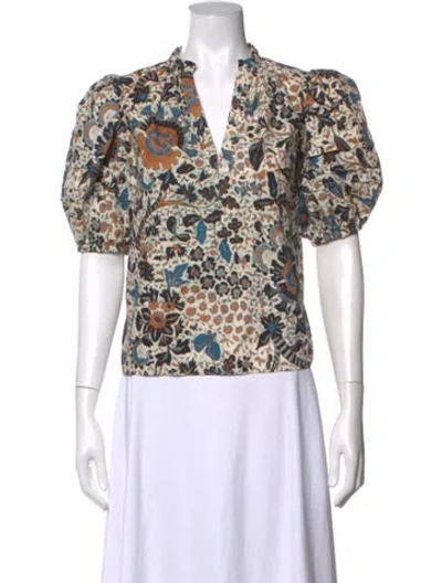 Pre-owned Ulla Johnson Floral Print V-neck Blouse In Neutrals