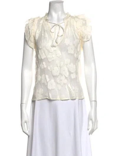 Pre-owned Ulla Johnson Floral Print V-neck Blouse In Neutrals
