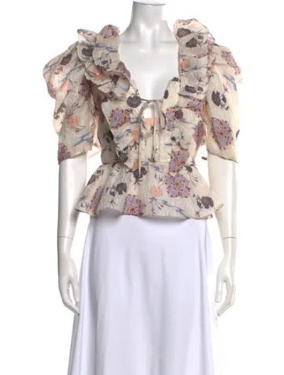 Pre-owned Ulla Johnson Floral Print V-neck Blouse In Neutrals
