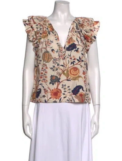Pre-owned Ulla Johnson Floral Print V-neck Blouse In Neutrals