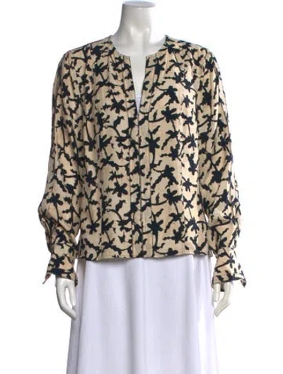 Pre-owned Ulla Johnson Floral Print V-neck Blouse In Neutrals