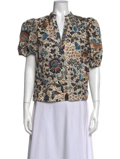 Pre-owned Ulla Johnson Floral Print V-neck Blouse In Neutrals