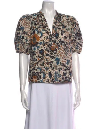 Pre-owned Ulla Johnson Floral Print V-neck Blouse In Neutrals