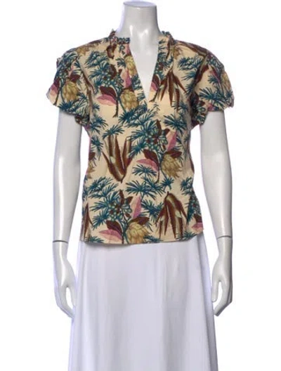 Pre-owned Ulla Johnson Floral Print V-neck Blouse In Neutrals