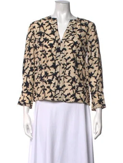 Pre-owned Ulla Johnson Floral Print V-neck Blouse In Neutrals