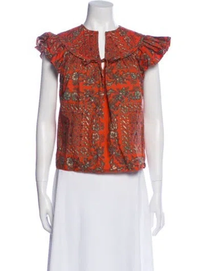Pre-owned Ulla Johnson Floral Print V-neck Blouse In Orange