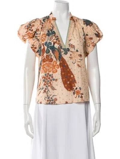 Pre-owned Ulla Johnson Floral Print V-neck Blouse In Orange