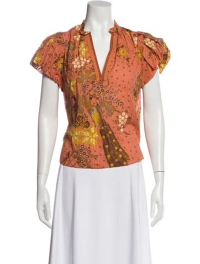 Pre-owned Ulla Johnson Floral Print V-neck Blouse In Orange