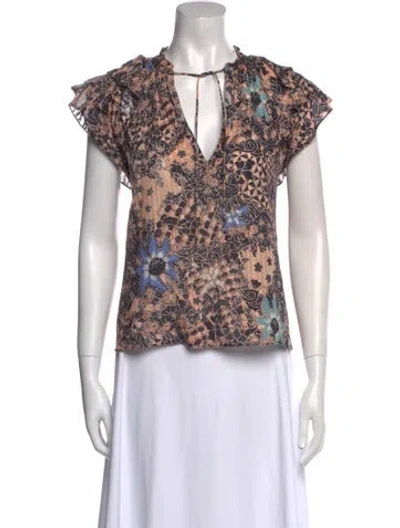 Pre-owned Ulla Johnson Floral Print V-neck Blouse In Orange