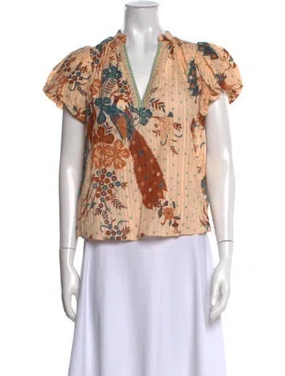 Pre-owned Ulla Johnson Floral Print V-neck Blouse In Orange