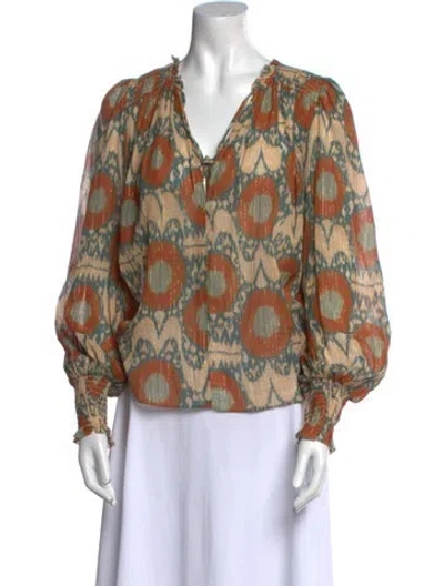 Pre-owned Ulla Johnson Floral Print V-neck Blouse In Orange