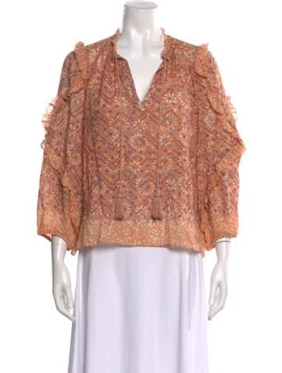 Pre-owned Ulla Johnson Floral Print V-neck Blouse In Orange